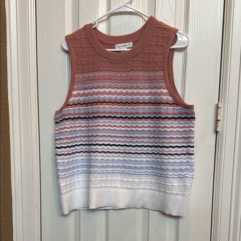 Liz Claiborne Textured Knit Top in Warm Brown and periwinkle blue